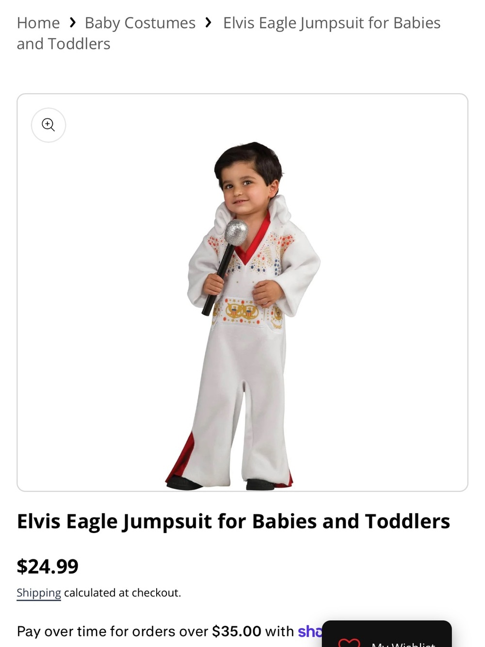 Party City White and Red Elvis Eagle Jumpsuit Costume for Kids
